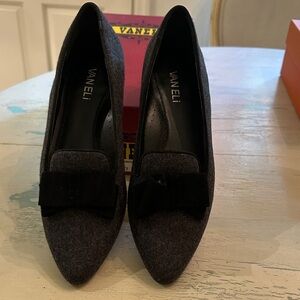 Vaneli Women's Gray Flannel Loafers with Velvet Bow